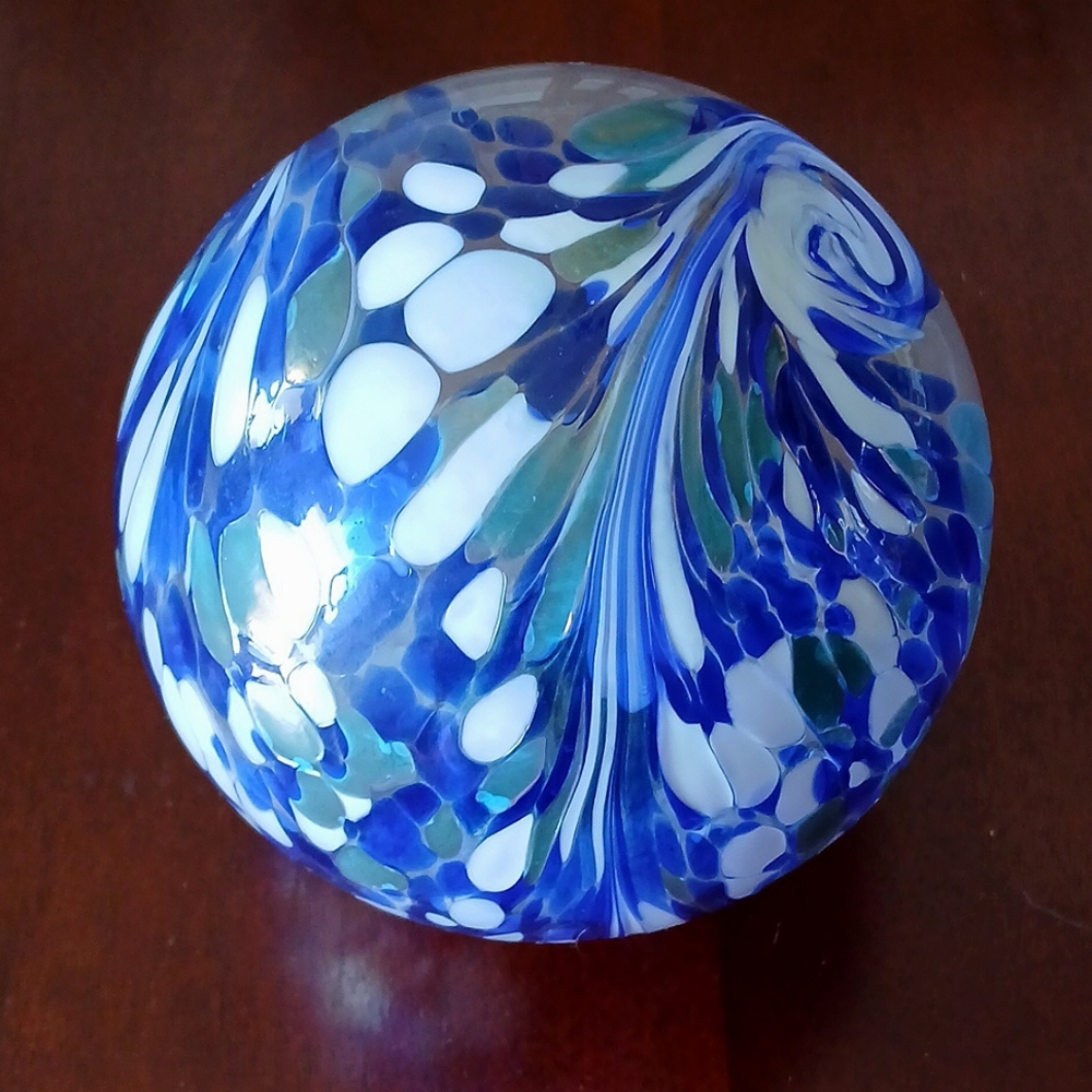 Hand Blown Blue and White Art Glass Globe